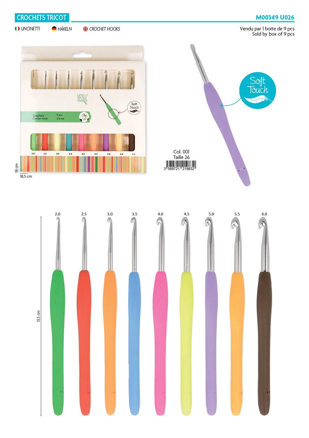 M00349 Crochet Hooks, Set of 9 sizes