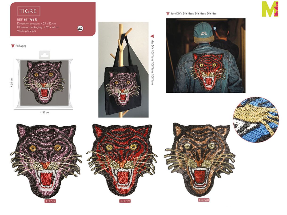 M11766 XL Sequin Tiger Applique