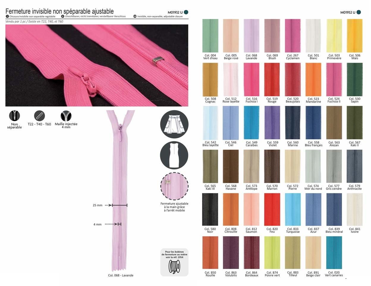 M01932 Invisible Zipper (Non-Separable)