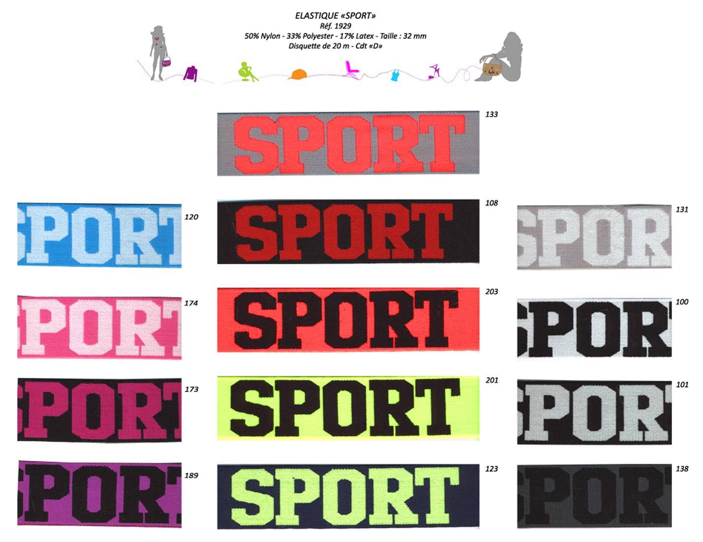 01929 "Sport" Print Elastic, 32mm