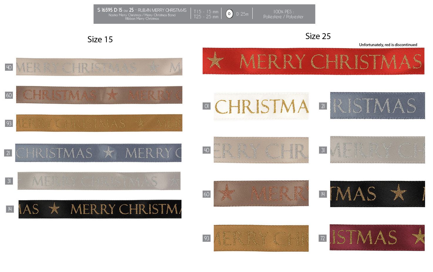 16595 "Merry Christmas" Ribbon 15mm&25mm