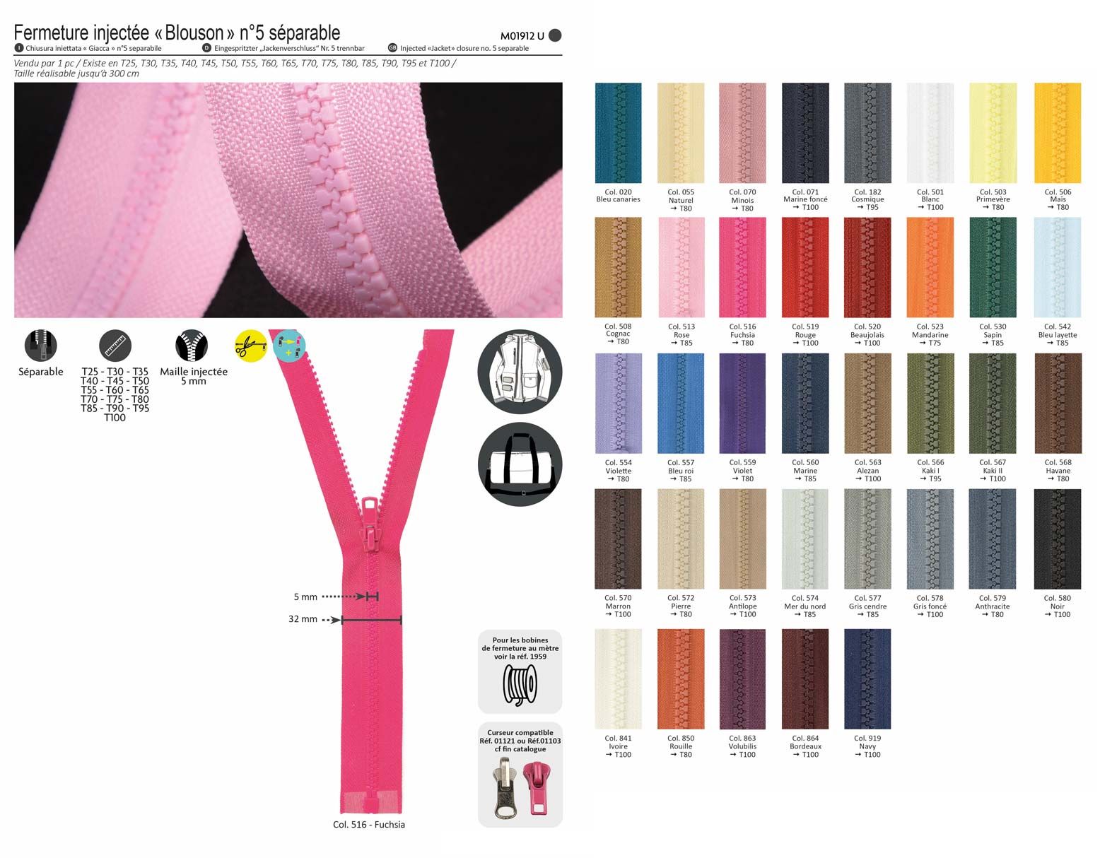 M01912 Jacket Zipper #5 (Separable)