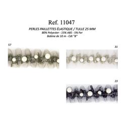 11047 Beaded Stretch Trim w/ Tulle, 25mm