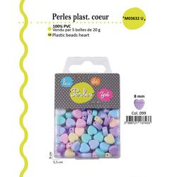M03632 Plastic Pastel Heart Beads, 8mm