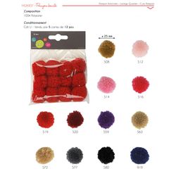 M08907 Curly Pompon 25mm, 12 Pcs/Pack