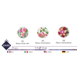M60688 Wood Button with Floral Designs, 18mm