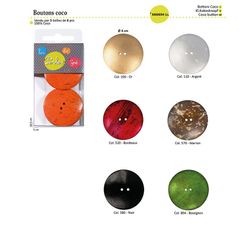 M60694 2-Hole Coconut Button 4cm, 6pc/pk
