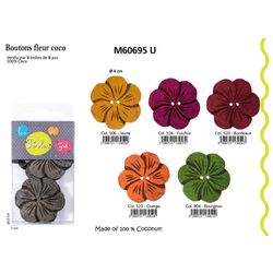 M60695 Flower Coconut Button 6pc/pk