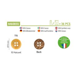M60855 Natural Corozo Button, 15mm