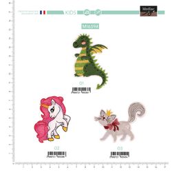 M16594 Fantasy Appliques, Cat, Unicorn, Dragon