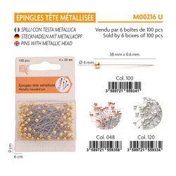 M00216 Pins with Metallic Head, 100pcs/Box