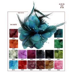 B14373 Large Flower Brooch with Feathers, 13cm