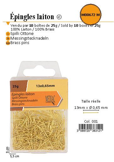 M00672 Brass Pins, 13mm, 25 Grams