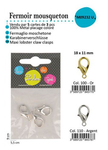 M09232 Lobster Claw Clasp, 2pcs/Pk