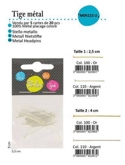 M09223 Metal Pins, 20pcs/Pk