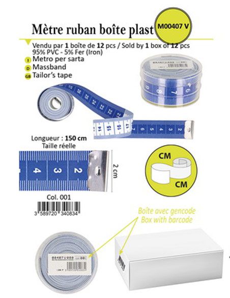 M00407 Tailor's Tape, METRIC ONLY, 1.5m