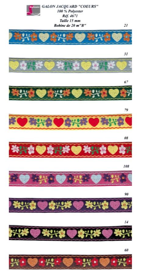 04671 15mm Jacquard, Flowers & Hearts