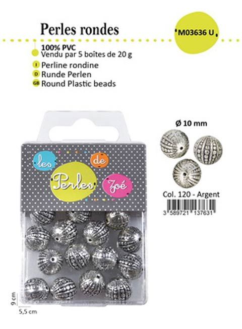 M03636 Silver Plastic Beads, 10mm