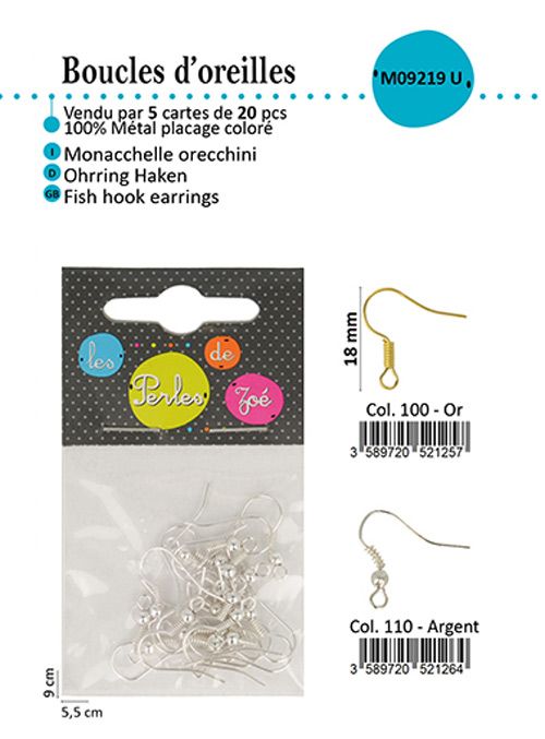 M09219 Fish Hook Earrings, 20pcs/Pk