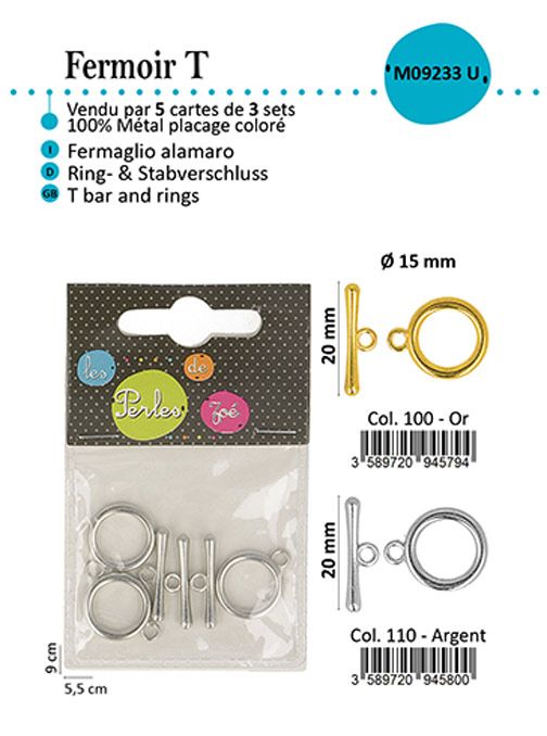 M09233 T-Bar Closure, 3pcs/Pk