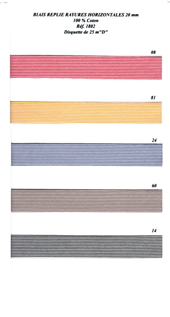 01802 Striped Bias, 100% Cotton, 20mm