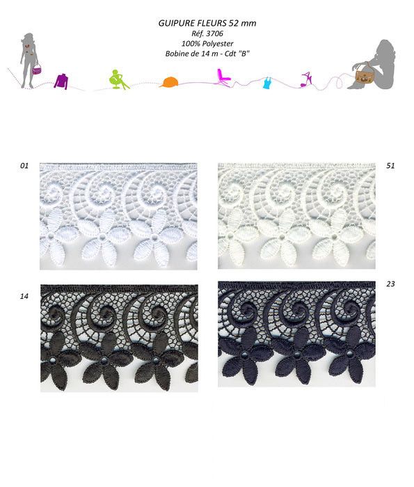 03706 100% Polyester Flower Lace - 52mm