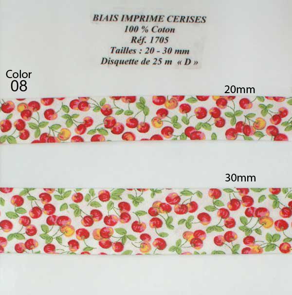 01705 Cotton Bias, Cherries, 20mm & 30mm