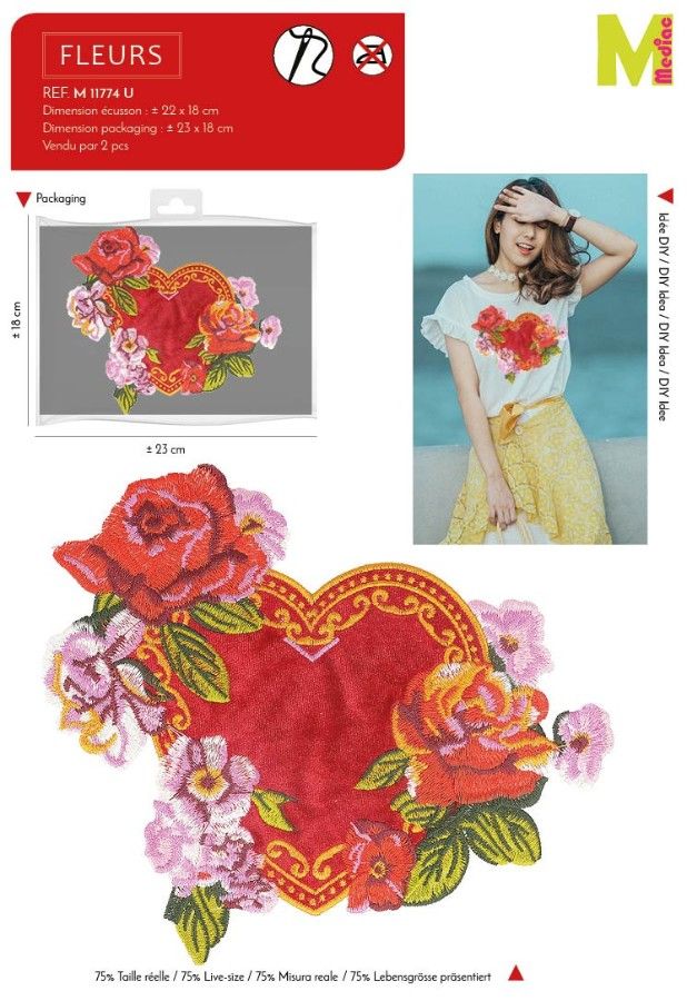 M11774 XL Heart with Flowers Applique