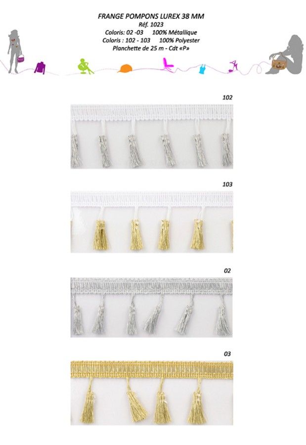 01023 Lurex Tassel Fringe, 38mm