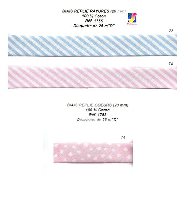 01755 Striped Bias, 100% Cotton, 20mm