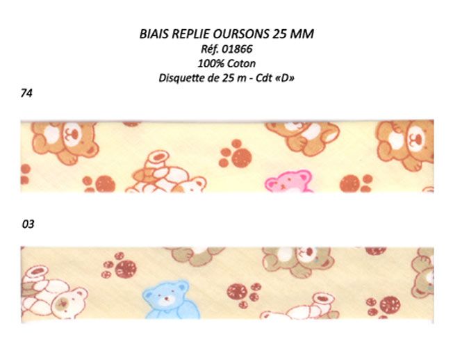 01866 100% Cotton Bias "Teddy Bear"