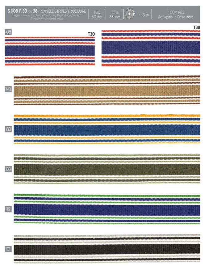01108 Tricolor Striped Straping, 30 & 38mm