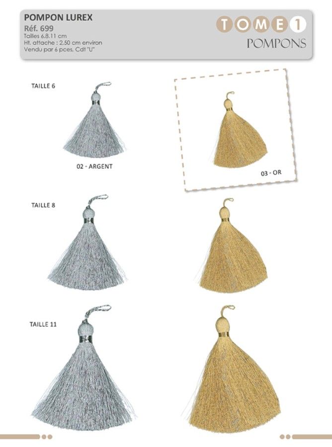 00699 Lurex Tassel, 6cm, 8cm, & 11cm