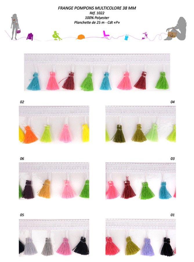 01022 Multicolored Tassel Fringe, 38mm