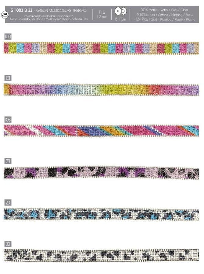 11083 Multicolor Stone Galon, Iron-On
