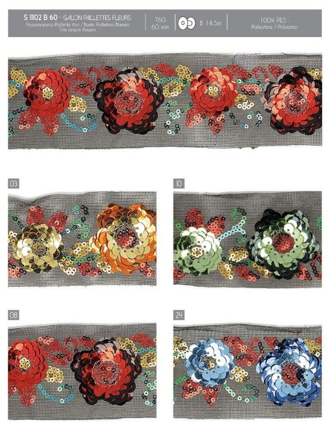 11102 Sequin Flower Trim, 60mm