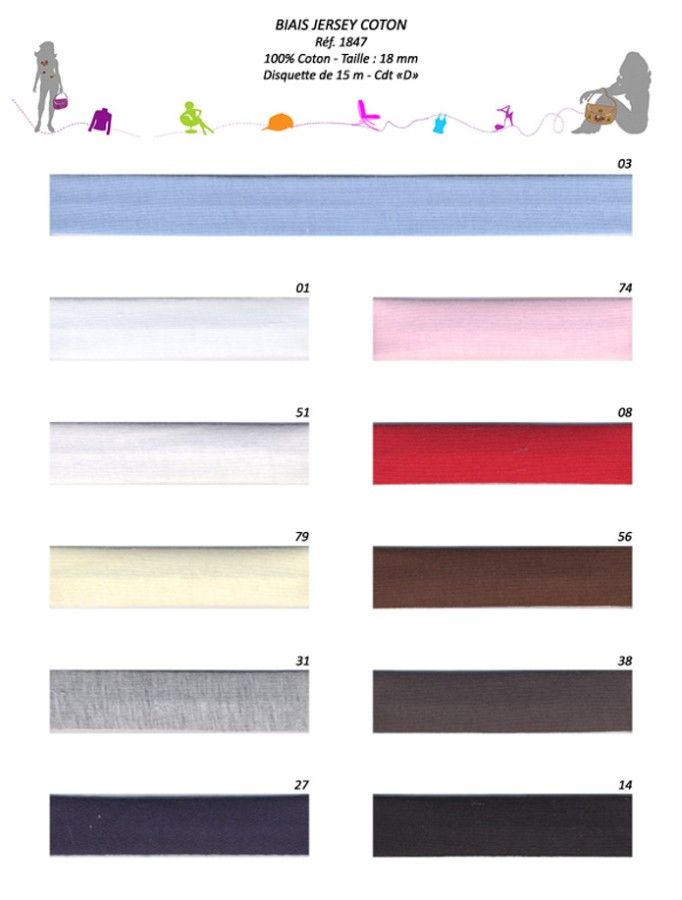 01847 100% Cotton Jersey Bias, 18mm