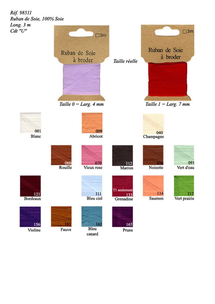 M98511 100% Silk Ribbon, 4mm & 7mm (3 meter/Card)