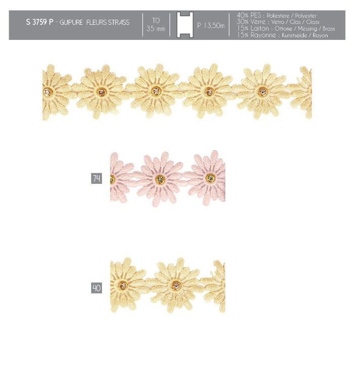 03759 Flower Trim w/ Rhinestones, 35mm