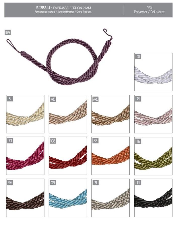 12153 Twisted Cord Tieback, 12mm Diam.