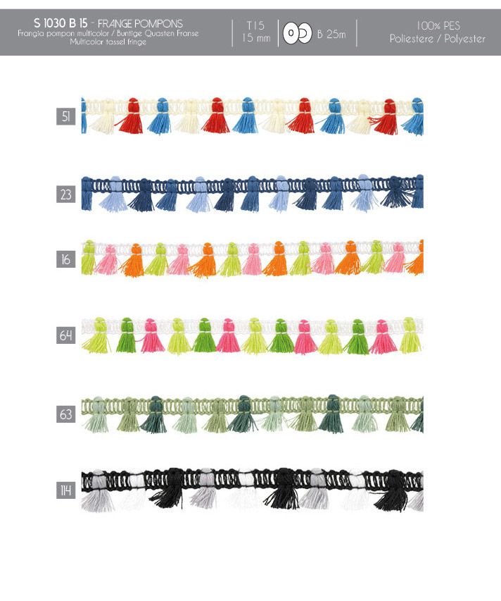 01030 Multicolor Tassel Fringe, 15mm