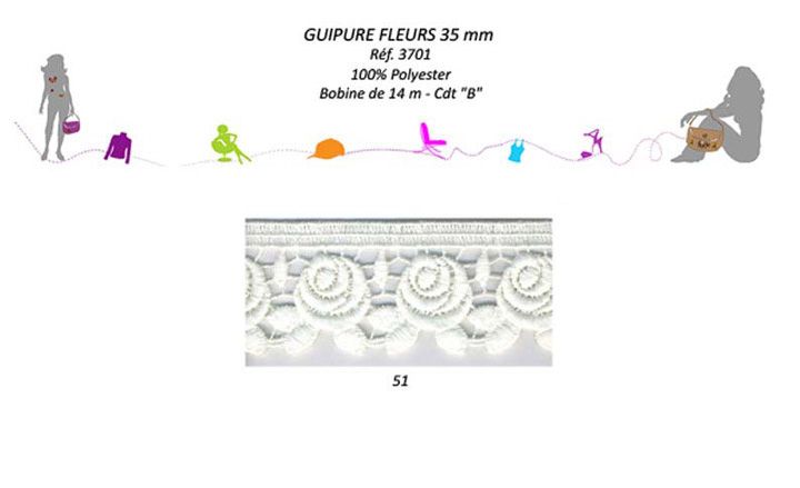 03701 100% Polyester Flower Lace 35mm