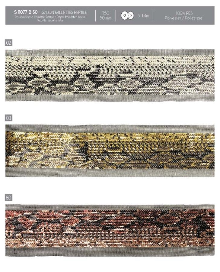 11077 2" Sequin Snake Skin Design Galon