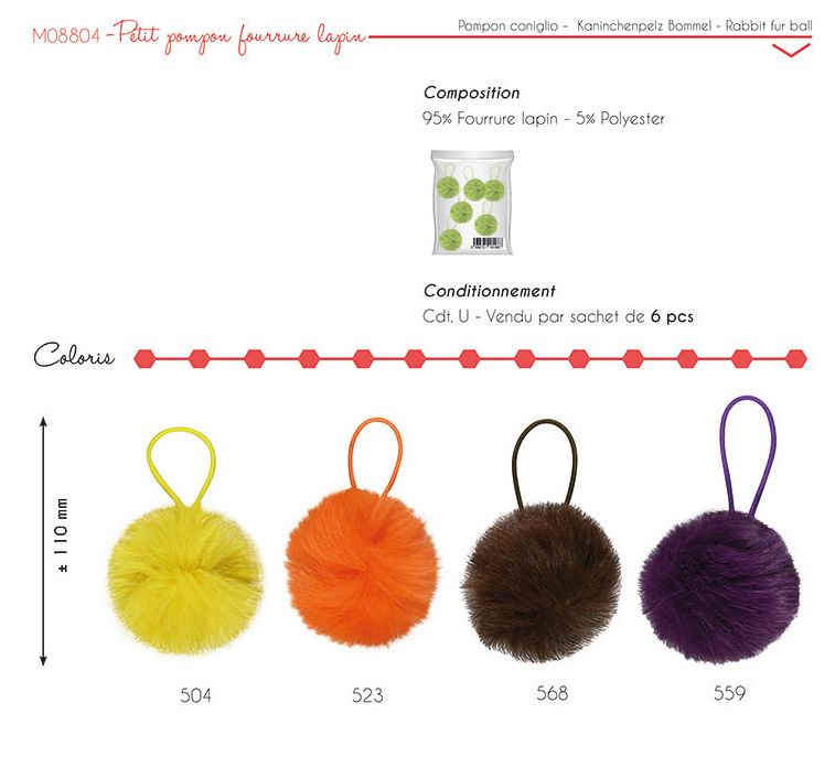 M08804 Fur Pompon, 5cm Diam.