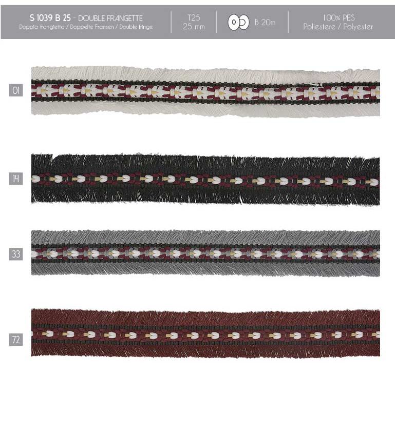 01039 Double Edge Fringe Trim, 25mm
