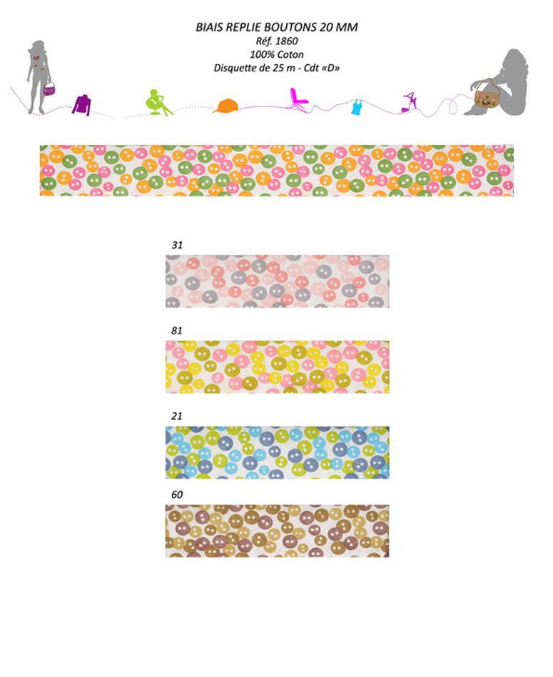 01860 100% Cotton Bias "Buttons", 20mm