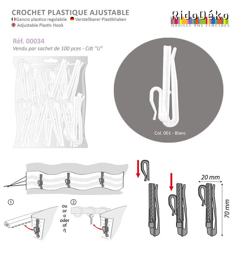 00034 Adjustable Curtain Hooks in Bulk
