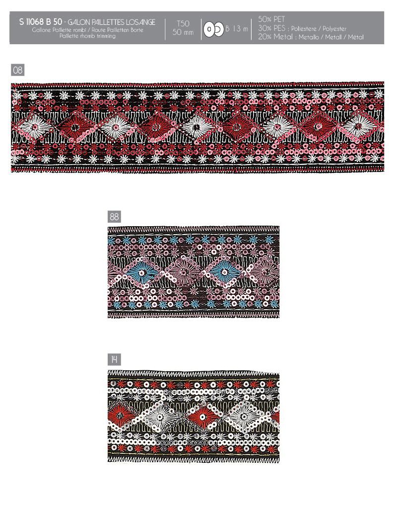 11068 Diamond Pattern Sequin Galon, 50mm