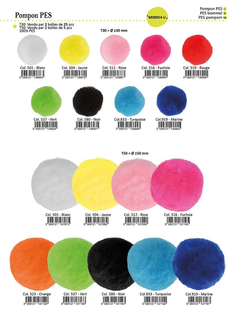 M08904 100% Polyester Pompon, Boxed