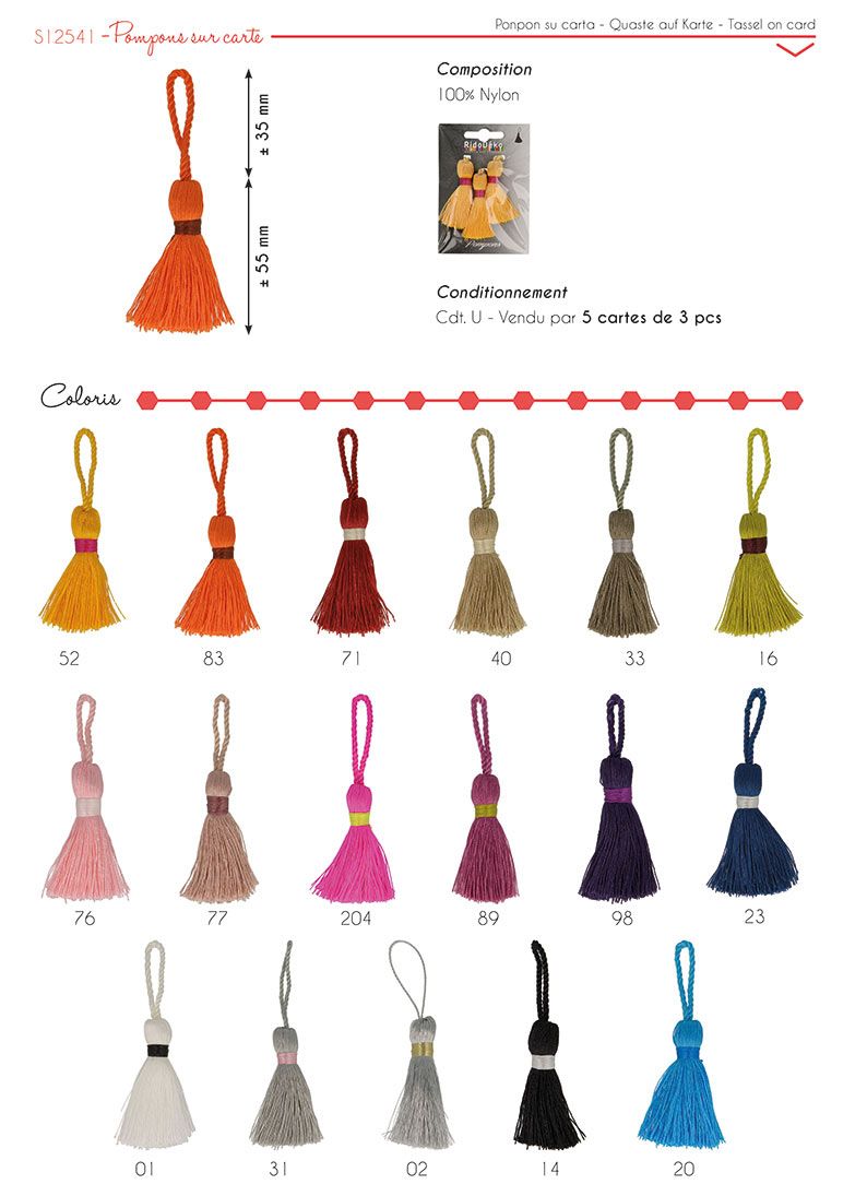 12541 Carded Tassels, 5.5cm, (3 Pcs/Card)
